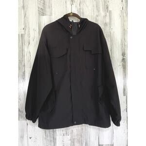 Unbranded Mens‎ Windbreaker Hoodie Size Medium Black Lined Zip and Snap Closure